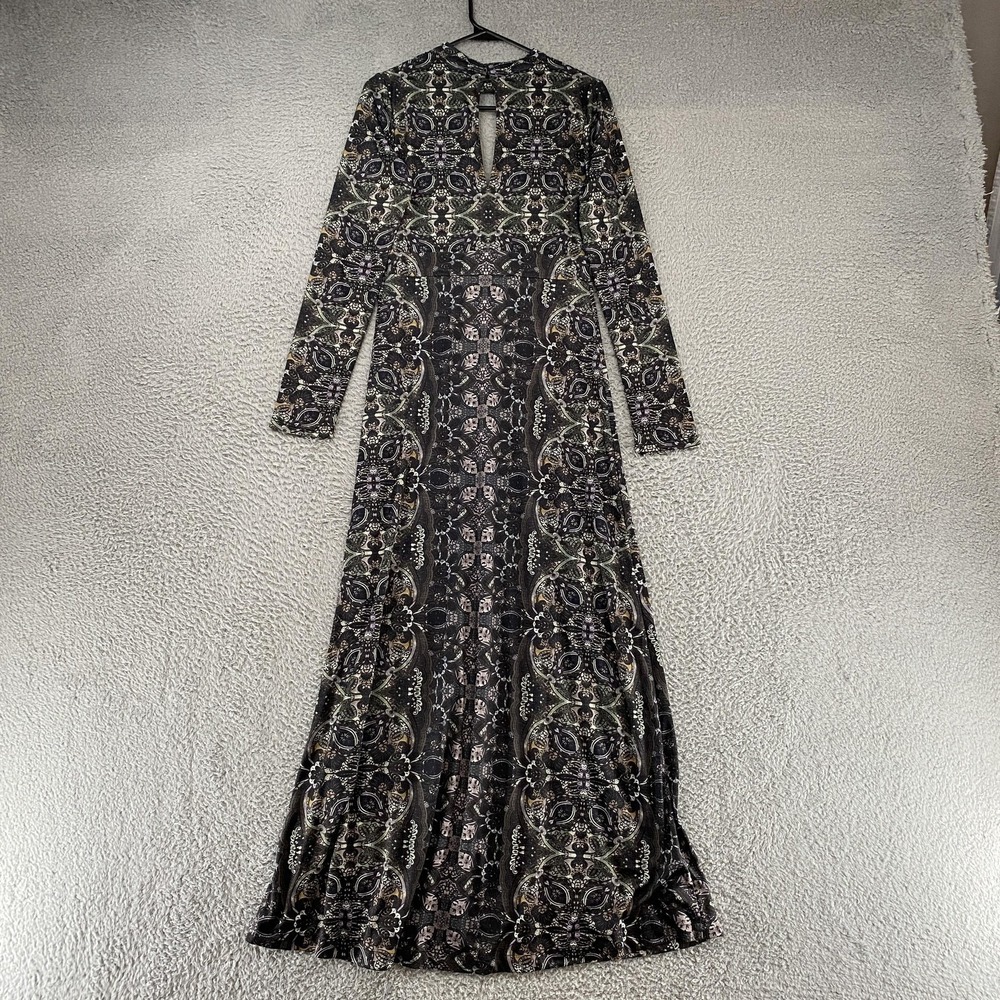 Free People Maxi Dress Womens Small Black Metallic Paisley‎ Cabaret Boho Keyhole - Picture 10 of 11